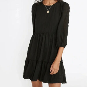 Madewell Puff-Sleeve Ruffle-Hem Black Sheer Mini Dress Size 14